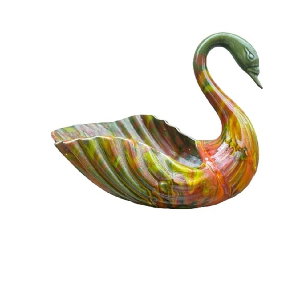 VTG 1960's MCM ‎ Swan Hand Blown Art Glass Bowl Multi Color Dish Candy Trinket